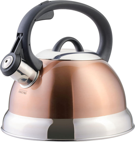Copper Stainless Steel Whistling Tea Kettle with Nylon Handle - 1.75 Quart