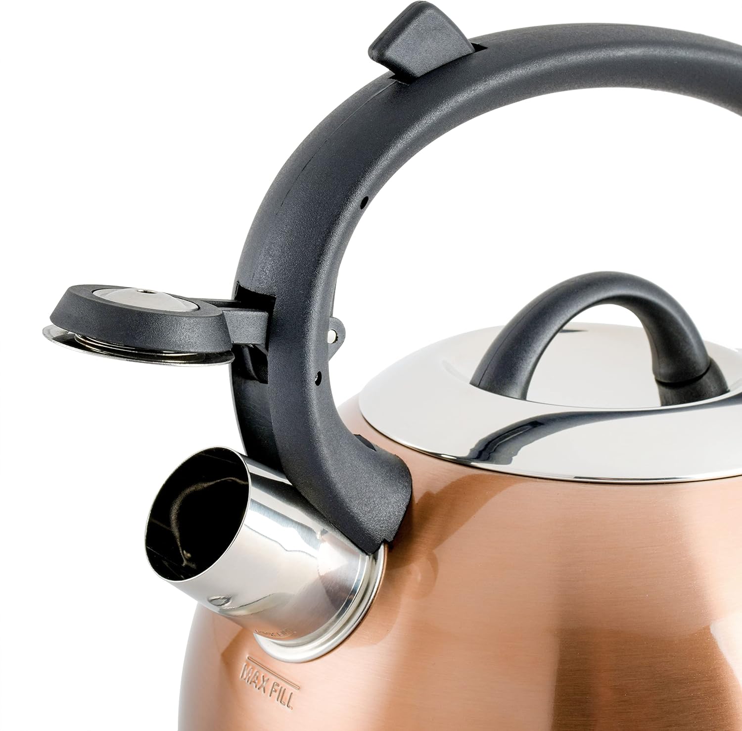 Copper Stainless Steel Whistling Tea Kettle with Nylon Handle - 1.75 Quart
