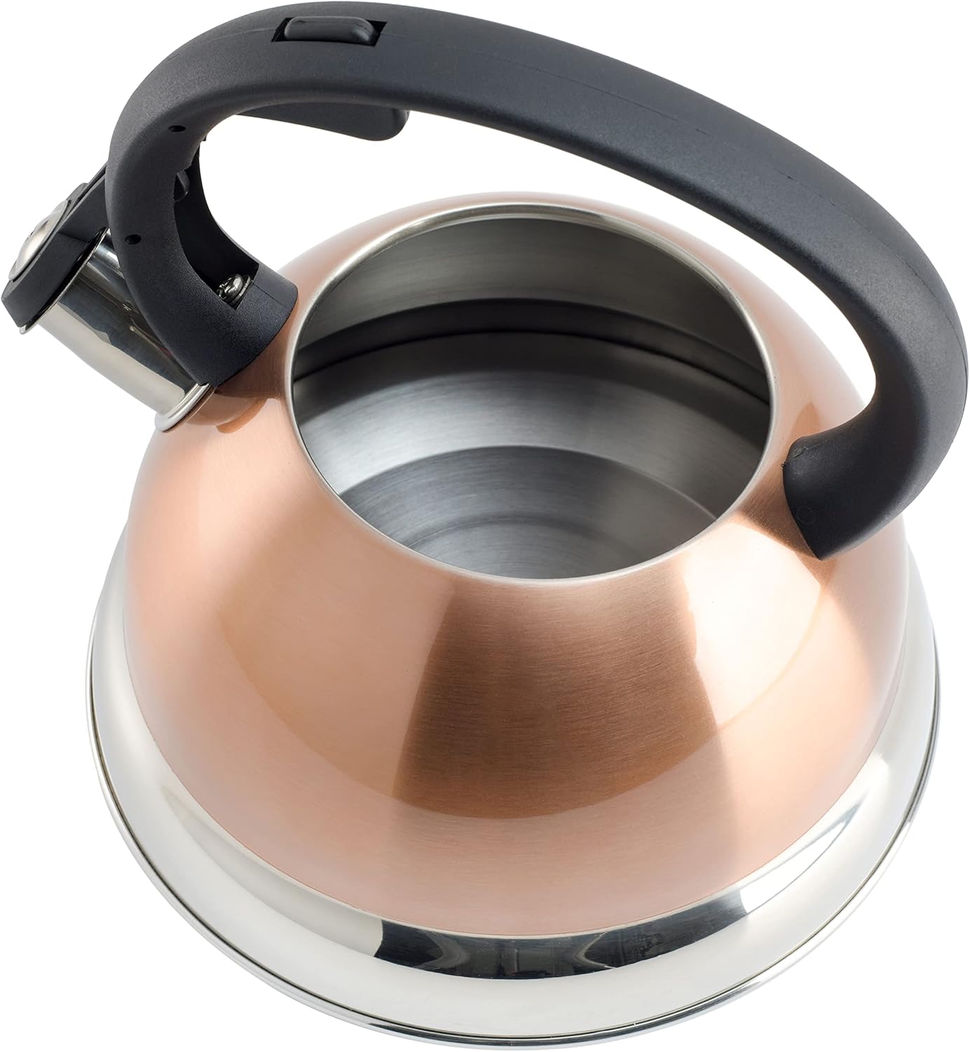 Copper Stainless Steel Whistling Tea Kettle with Nylon Handle - 1.75 Quart
