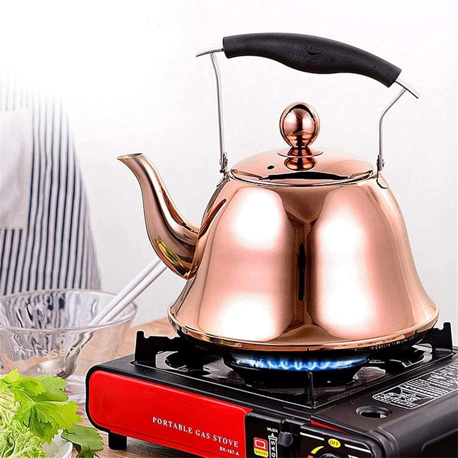 Copper Whistling Tea Kettle for Induction and Gas Stove Top - Teapot for Boiling Water