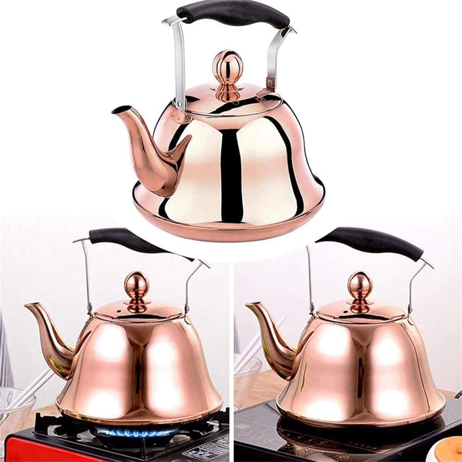 Copper Whistling Tea Kettle for Induction and Gas Stove Top - Teapot for Boiling Water
