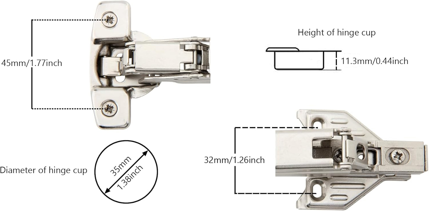 Corner Lazy Susan Hinge Clip On 165° Angle Cabinet Hardware for Face Frame Base Plate - Silverline, 1 Pair