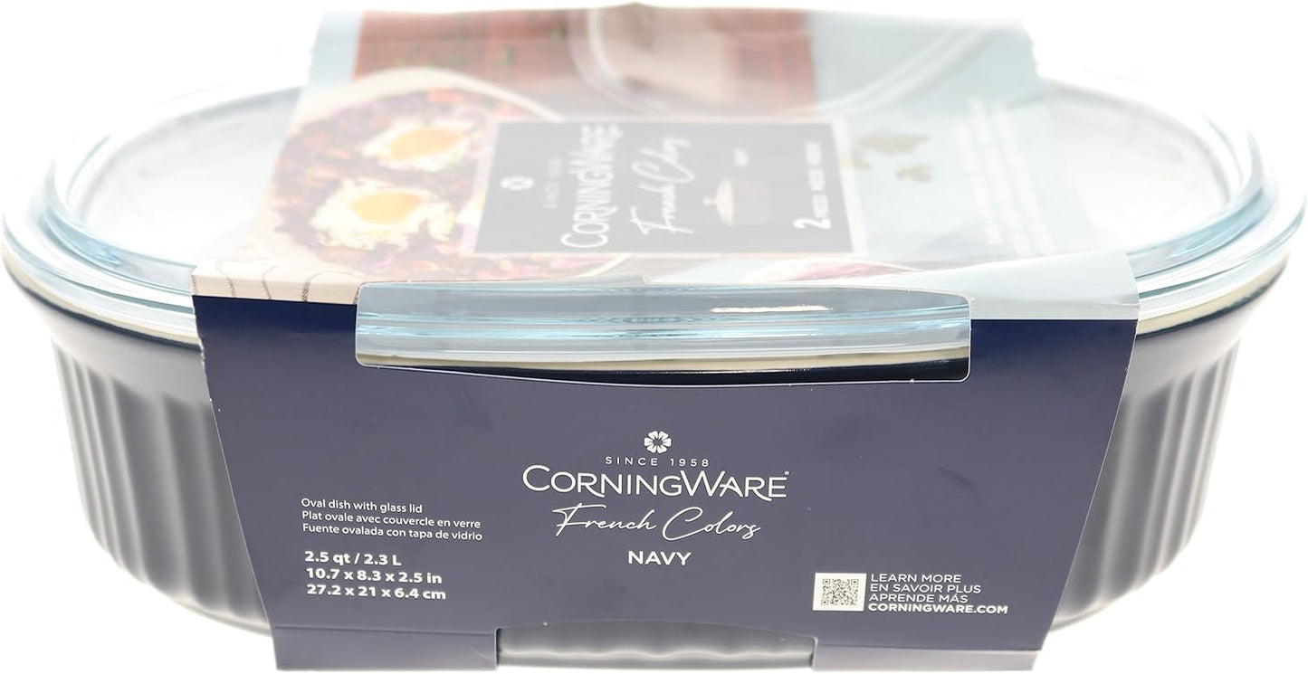 CorningWare Navy Blue Baking Dish with Lid - 2.5qt French Colors Casserole