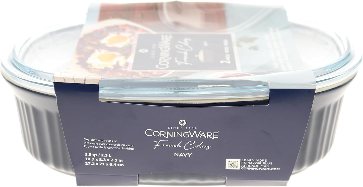 CorningWare Navy Blue Baking Dish with Lid - 2.5qt French Colors Casserole