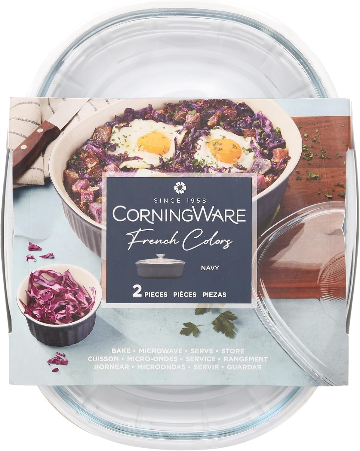 CorningWare Navy Blue Baking Dish with Lid - 2.5qt French Colors Casserole