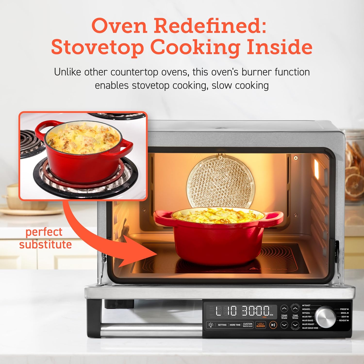 COSORI 11-in-1 Ceramic Air Fryer Toaster Oven Combo, 26Qt, Easy Cleanup, Stainless Steel, Burner Function, 5 Accessories & Recipes