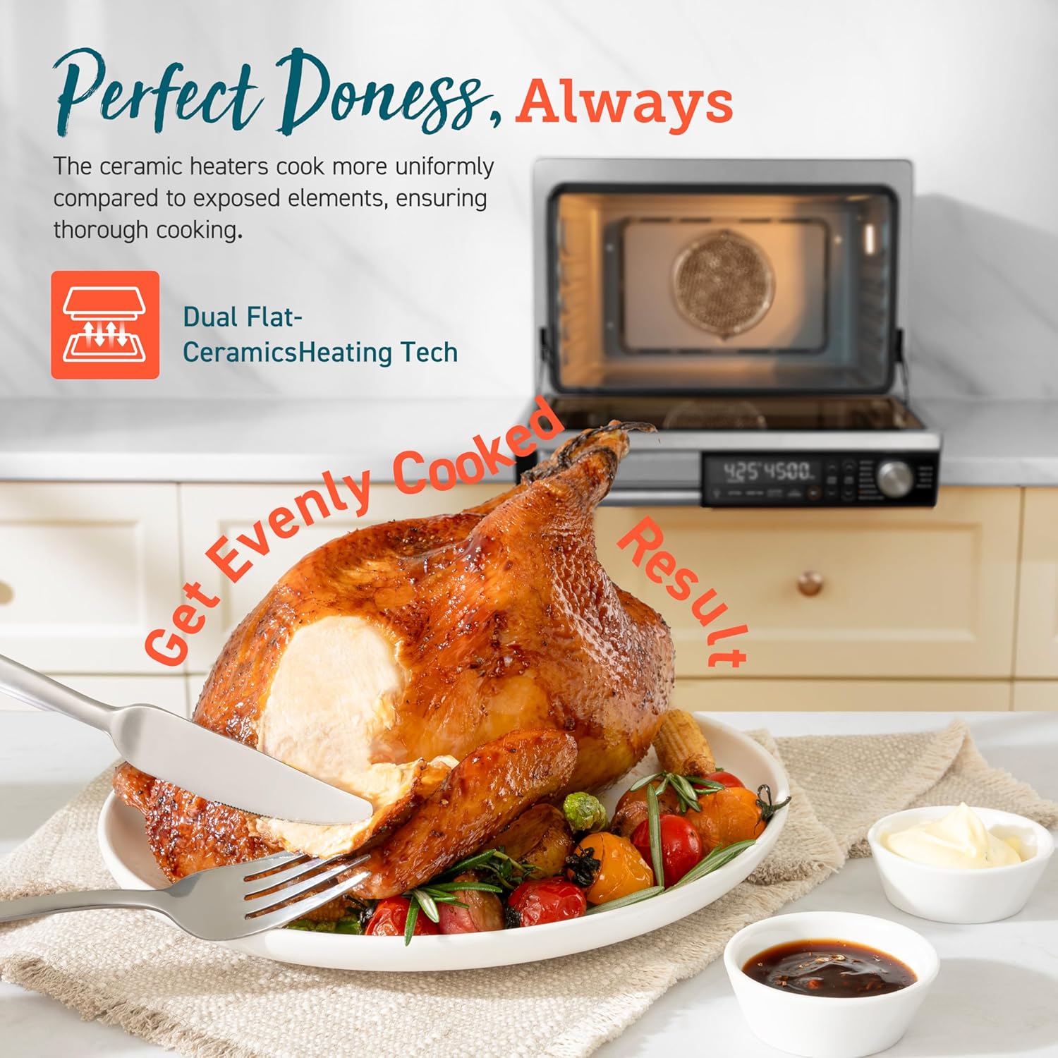COSORI 11-in-1 Ceramic Air Fryer Toaster Oven Combo, 26Qt, Easy Cleanup, Stainless Steel, Burner Function, 5 Accessories & Recipes