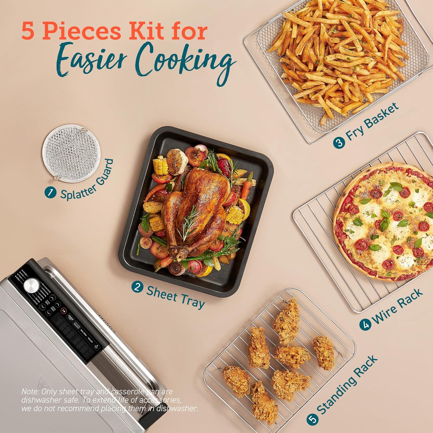 COSORI 11-in-1 Ceramic Air Fryer Toaster Oven Combo, 26Qt, Easy Cleanup, Stainless Steel, Burner Function, 5 Accessories & Recipes