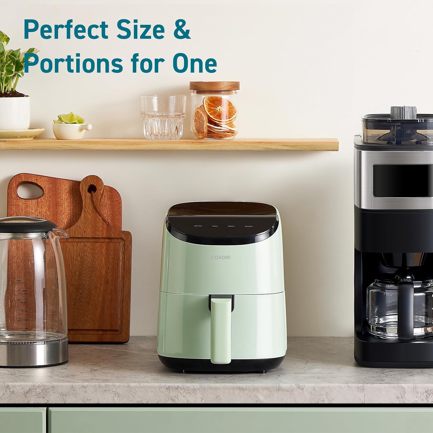 COSORI 2.1 Qt Air Fryer - 4-in-1 Mini Airfryer with Less Oil, Nonstick Basket, 30 Recipes, Auto-Shut Off - Green