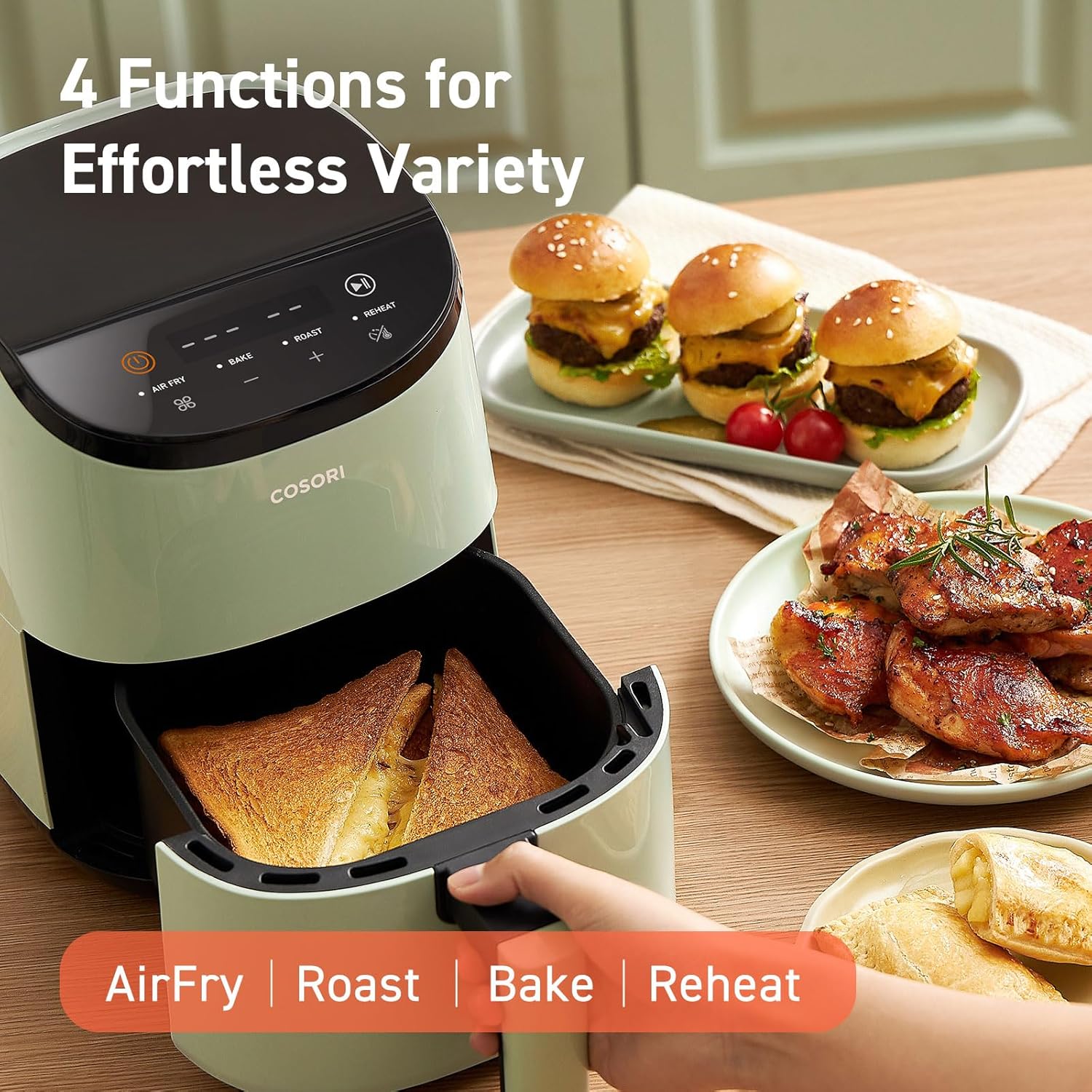 COSORI 2.1 Qt Air Fryer - 4-in-1 Mini Airfryer with Less Oil, Nonstick Basket, 30 Recipes, Auto-Shut Off - Green