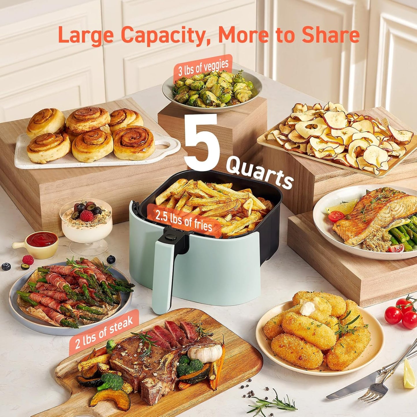 COSORI Air Fryer Pro LE 5-Qt Airfryer - 10 Functions, Shake Reminder, 85% Less Oil, Compact Design, 130+ Recipes - Green, Dishwasher Safe