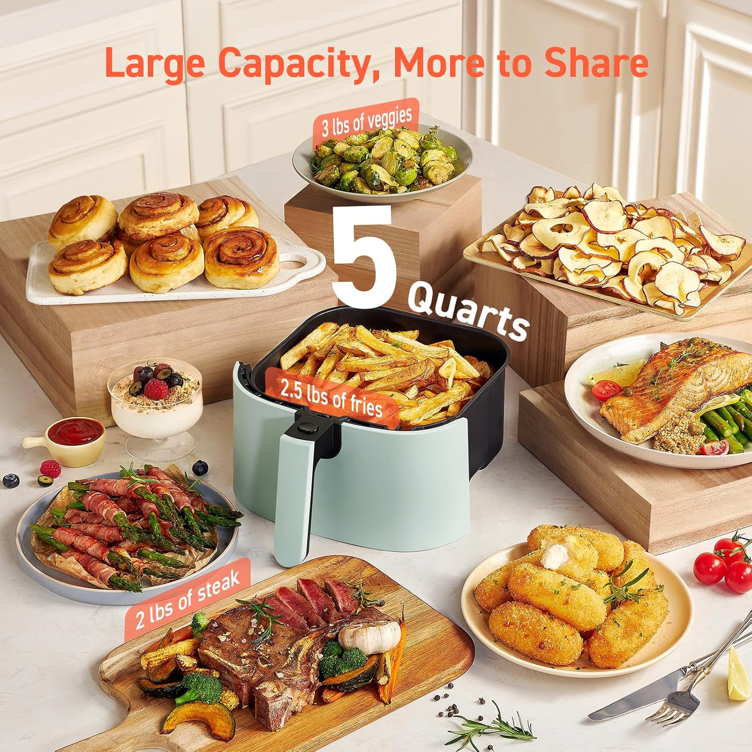 COSORI Air Fryer Pro LE 5-Qt Airfryer - 10 Functions, Shake Reminder, 85% Less Oil, Compact Design, 130+ Recipes - Green, Dishwasher Safe