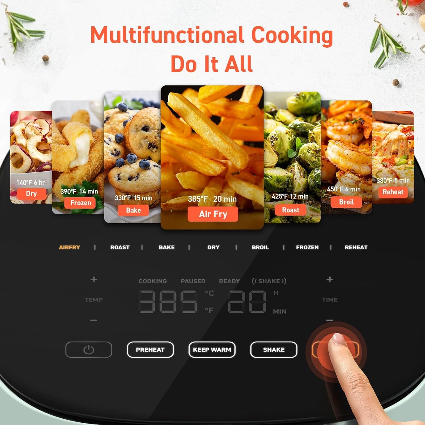 COSORI Air Fryer Pro LE 5-Qt Airfryer - 10 Functions, Shake Reminder, 85% Less Oil, Compact Design, 130+ Recipes - Green, Dishwasher Safe