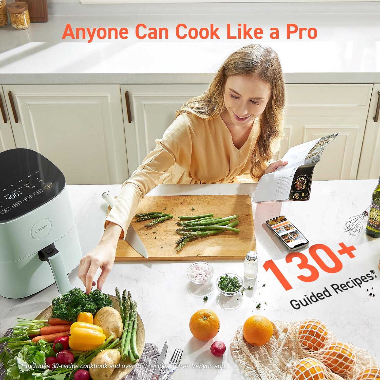 COSORI Air Fryer Pro LE 5-Qt Airfryer - 10 Functions, Shake Reminder, 85% Less Oil, Compact Design, 130+ Recipes - Green, Dishwasher Safe