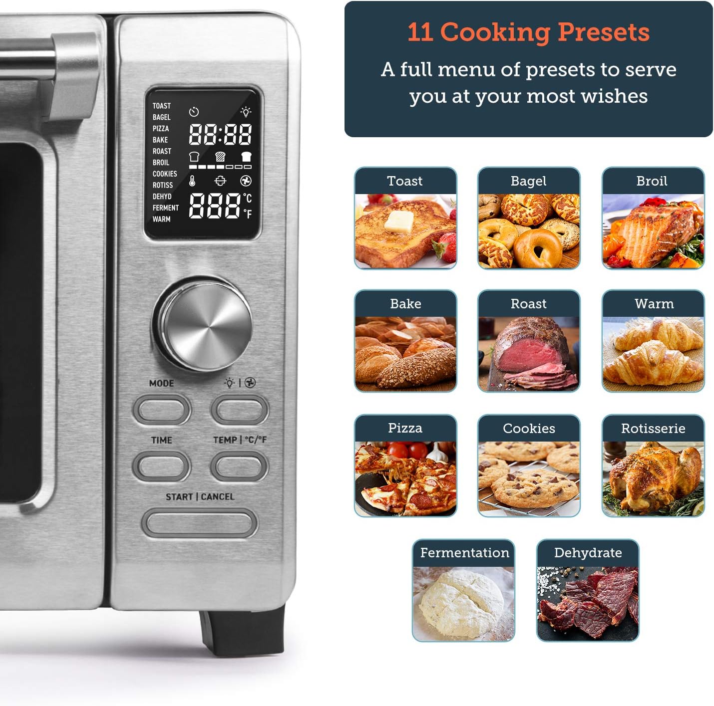 COSORI CO125-TO 11-in-1 Convection Toaster Oven with Rotisserie, Dehydrator, Pizza Function, 100 Recipes, 6 Accessories - 25L, Silver