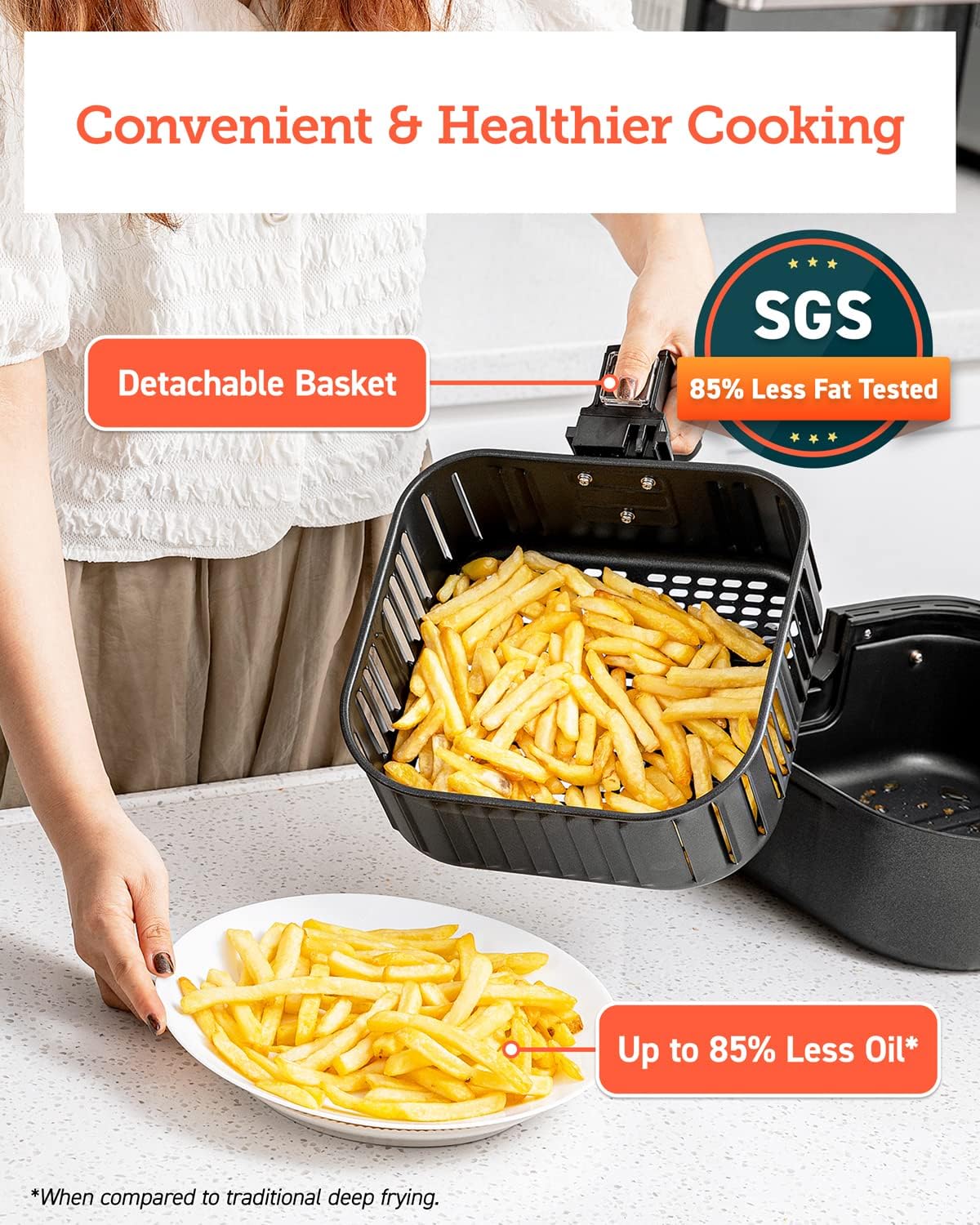 COSORI Pro Gen 2 Air Fryer 5.8QT - Upgraded Version with 13 One Touch Functions, 100 Paper & 1100 Online Recipes - Dishwasher-Safe Detachable Square Basket - Black