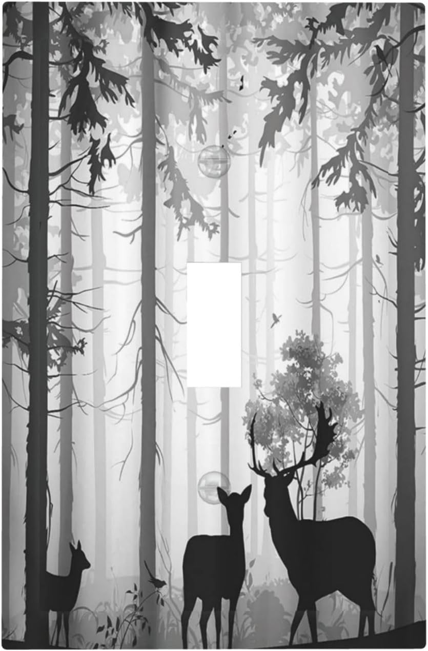 Country Deer Hunting Rustic Woodland Light Switch Cover - Single Toggle Outlet Cover Decor for Wall Art Decor - Misty Forest Design - 1 Gang Wall Plate