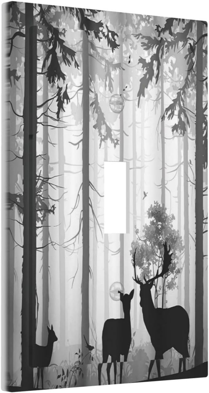 Country Deer Hunting Rustic Woodland Light Switch Cover - Single Toggle Outlet Cover Decor for Wall Art Decor - Misty Forest Design - 1 Gang Wall Plate