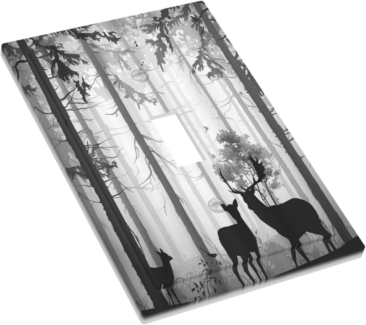 Country Deer Hunting Rustic Woodland Light Switch Cover - Single Toggle Outlet Cover Decor for Wall Art Decor - Misty Forest Design - 1 Gang Wall Plate