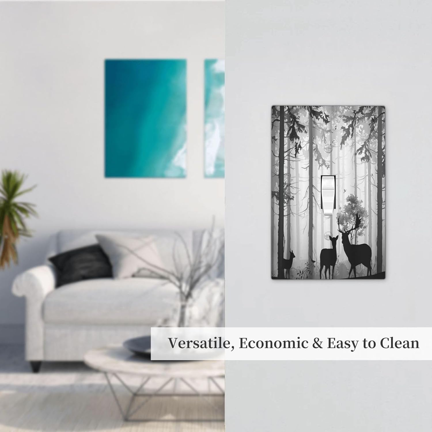 Country Deer Hunting Rustic Woodland Light Switch Cover - Single Toggle Outlet Cover Decor for Wall Art Decor - Misty Forest Design - 1 Gang Wall Plate