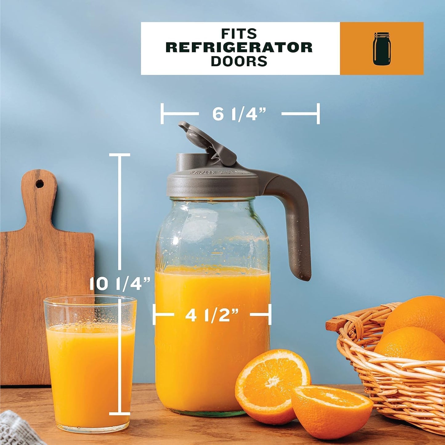 County Line Kitchen Glass Mason Jar Pitcher - 2 Quart Wide Mouth Pitcher for Cold Brew Coffee, Sun Tea, Water - Leak Proof Sage Pitcher with Lid