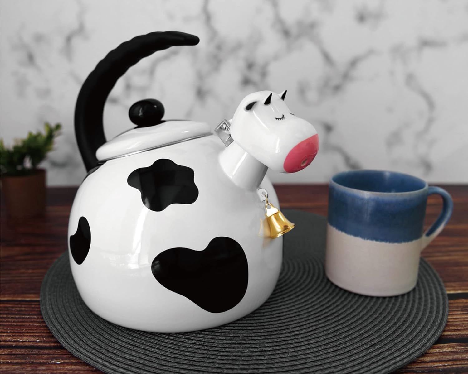 Cow Design 2.3 Quart Stovetop Whistling Tea Kettle - UPware Enamel on Steel