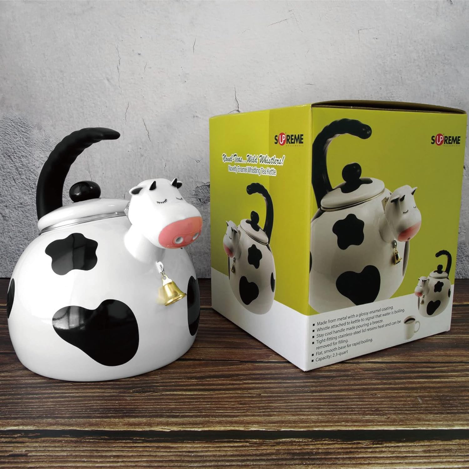Cow Design 2.3 Quart Stovetop Whistling Tea Kettle - UPware Enamel on Steel