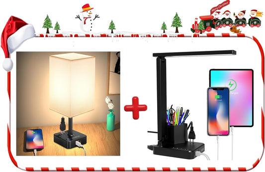 Cozoo Dimmable LED Desk Lamp with 3 USB Charging Ports, 2 Outlets, Pen Holders, 3 Color 3 Brightness Levels, Touch/Memory Function
