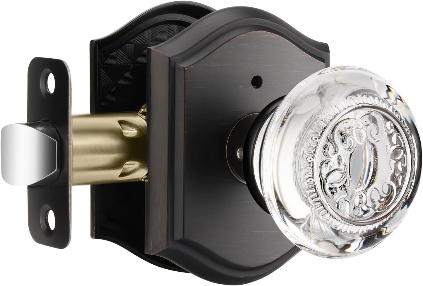 Crystal Glass Door Knob Interior Lock Set for Bedroom Bathroom - Oil Rubbed Bronze Finish - 1 Pack