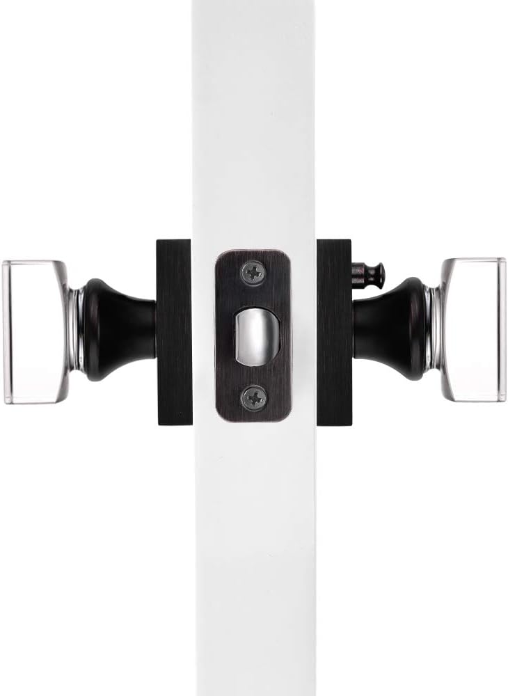 Crystal Glass Door Knobs with Lock for Privacy in Bathroom and Bedroom - Oil Rubbed Bronze Finish