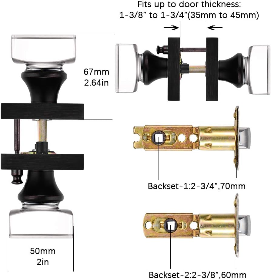 Crystal Glass Door Knobs with Lock for Privacy in Bathroom and Bedroom - Oil Rubbed Bronze Finish
