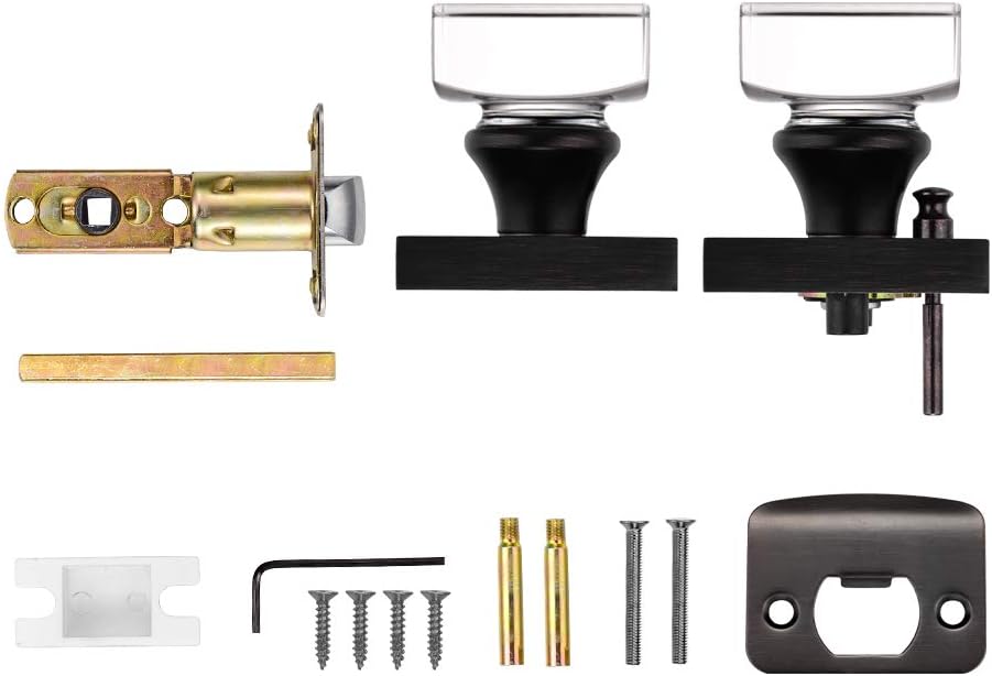 Crystal Glass Door Knobs with Lock for Privacy in Bathroom and Bedroom - Oil Rubbed Bronze Finish