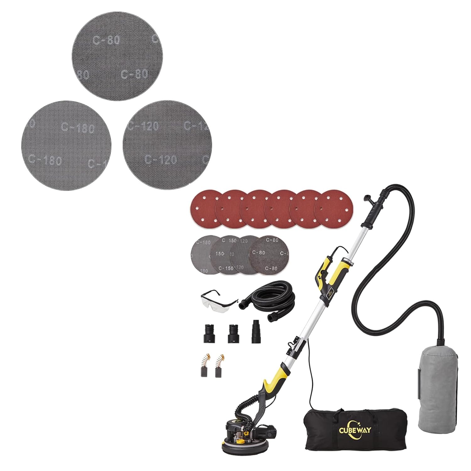 CUBEWAY 780W Popcorn Ceiling Removal Tool with Vacuum Attachment, LED Light, 7 Variable Speeds, Auto Dust Absorption, 27pcs Sanding Discs