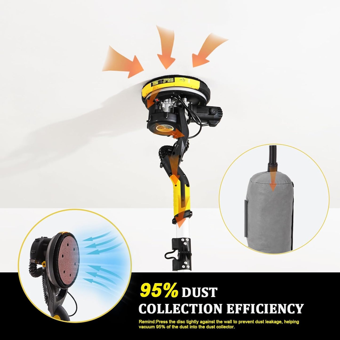 CUBEWAY 780W Popcorn Ceiling Removal Tool with Vacuum Attachment, LED Light, 7 Variable Speeds, Auto Dust Absorption, 27pcs Sanding Discs