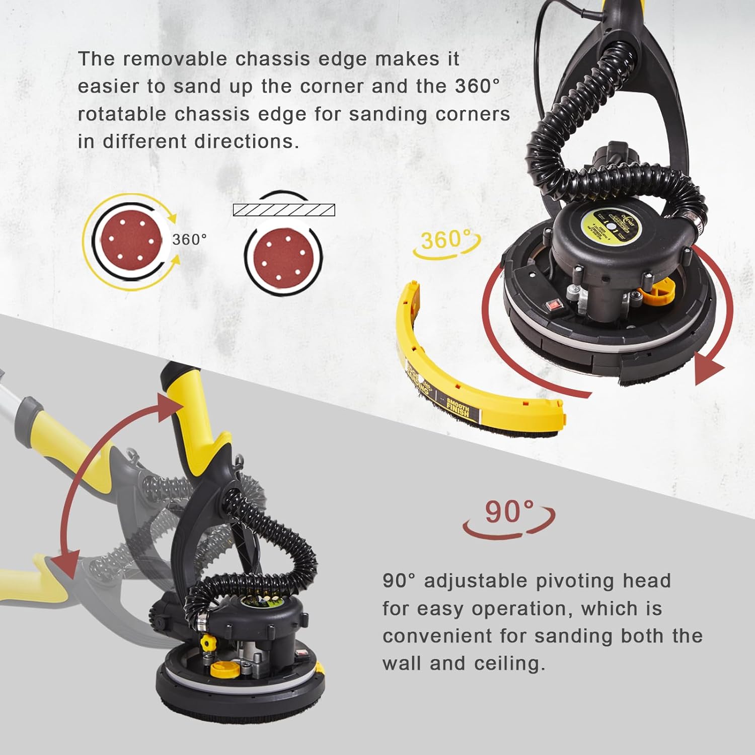 CUBEWAY 780W Popcorn Ceiling Removal Tool with Vacuum Attachment, LED Light, 7 Variable Speeds, Auto Dust Absorption, 27pcs Sanding Discs