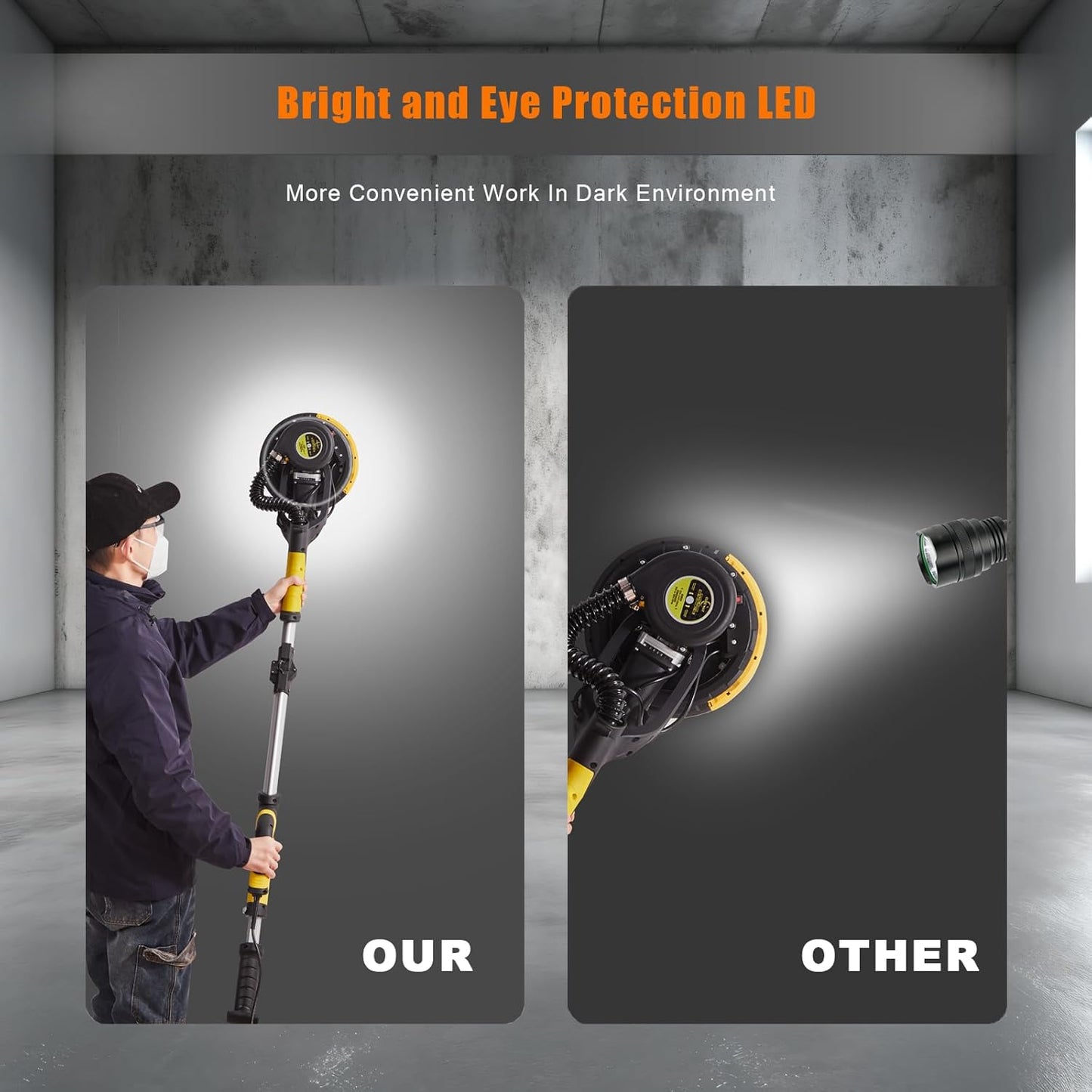 CUBEWAY 780W Popcorn Ceiling Removal Tool with Vacuum Attachment, LED Light, 7 Variable Speeds, Auto Dust Absorption, 27pcs Sanding Discs