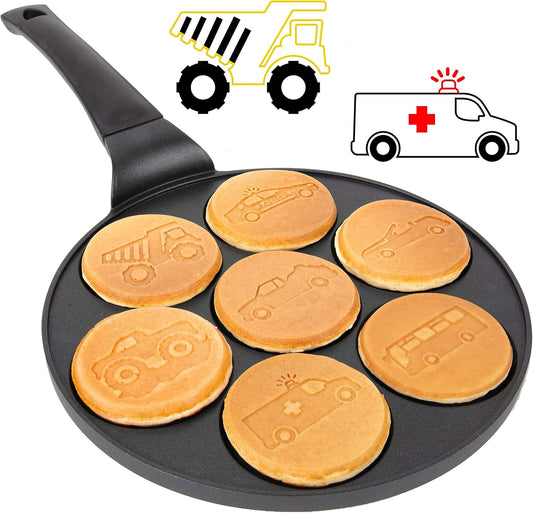 CucinaPro Car & Truck Mini Pancake Pan - Create 7 Fun Flapjack Vehicles, Nonstick Griddle for Easy Breakfasts & Gifts