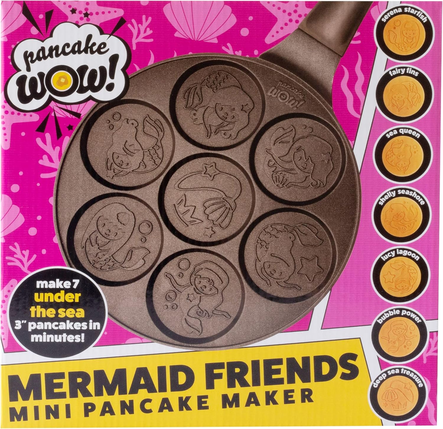 CucinaPro Mermaid Mini Pancake Pan - Cook 7 Flapjack Mermaids, Nonstick Griddle with Long Handle for Fun & Easy Cleanup - Unique Gift for Girls - Great for Breakfast or Brunch