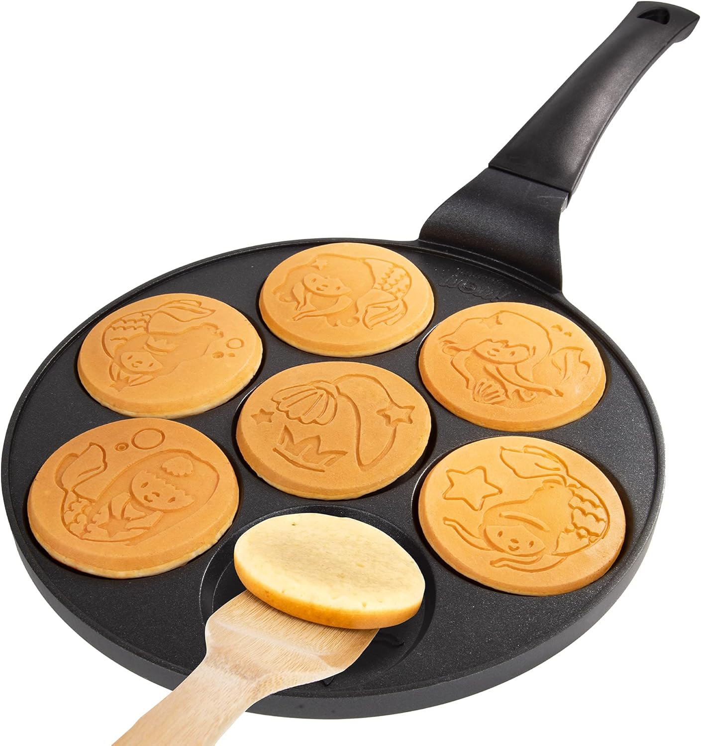 CucinaPro Mermaid Mini Pancake Pan - Cook 7 Flapjack Mermaids, Nonstick Griddle with Long Handle for Fun & Easy Cleanup - Unique Gift for Girls - Great for Breakfast or Brunch