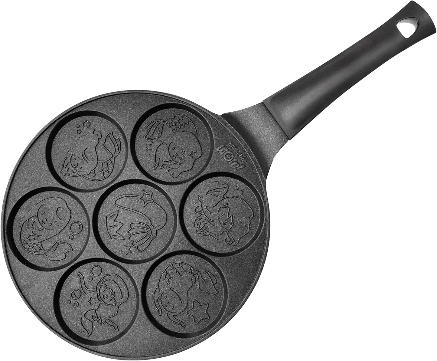CucinaPro Mermaid Mini Pancake Pan - Cook 7 Flapjack Mermaids, Nonstick Griddle with Long Handle for Fun & Easy Cleanup - Unique Gift for Girls - Great for Breakfast or Brunch