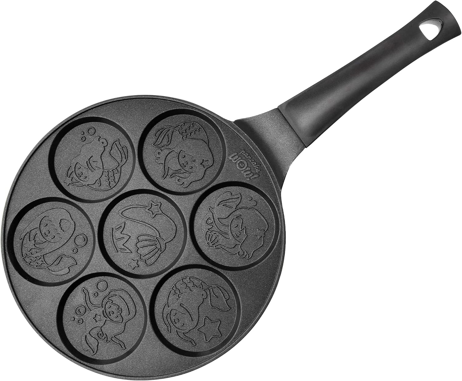CucinaPro Mermaid Mini Pancake Pan - Cook 7 Flapjack Mermaids, Nonstick Griddle with Long Handle for Fun & Easy Cleanup - Unique Gift for Girls - Great for Breakfast or Brunch
