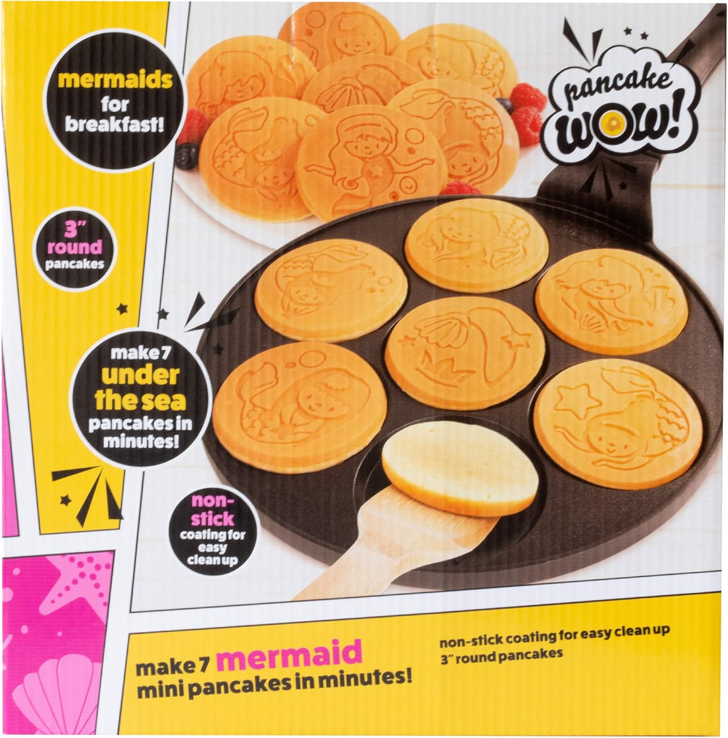 CucinaPro Mermaid Mini Pancake Pan - Cook 7 Flapjack Mermaids, Nonstick Griddle with Long Handle for Fun & Easy Cleanup - Unique Gift for Girls - Great for Breakfast or Brunch