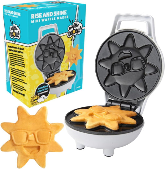 CucinaPro Rise & Shine Mini Sun Waffle Maker - Personal-Sized 4" Sunshine Smile Waffles for Kids and Adults - Cute Non-Stick Electric Waffler Iron - Ideal for Back to School Breakfasts or Fun Holiday Gifts