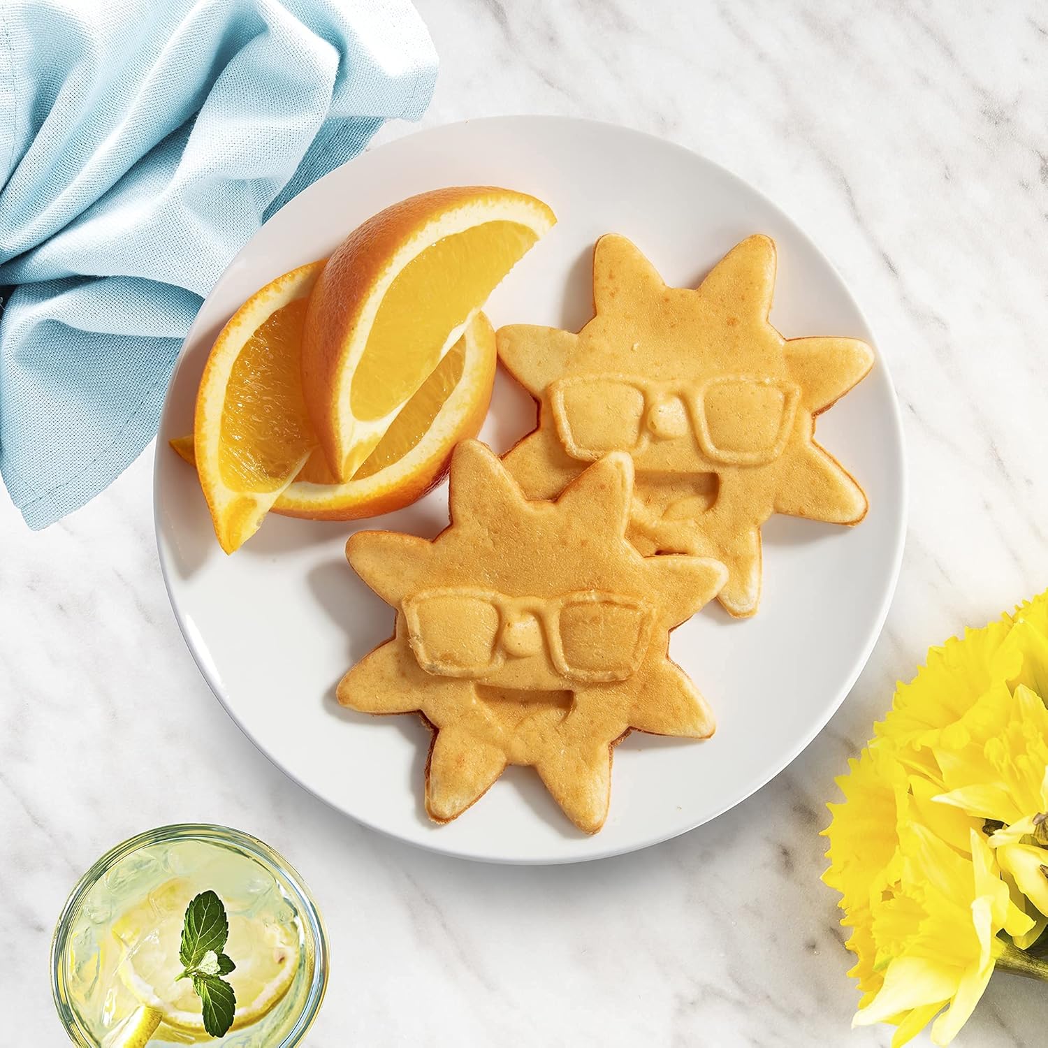 CucinaPro Rise & Shine Mini Sun Waffle Maker - Personal-Sized 4" Sunshine Smile Waffles for Kids and Adults - Cute Non-Stick Electric Waffler Iron - Ideal for Back to School Breakfasts or Fun Holiday Gifts