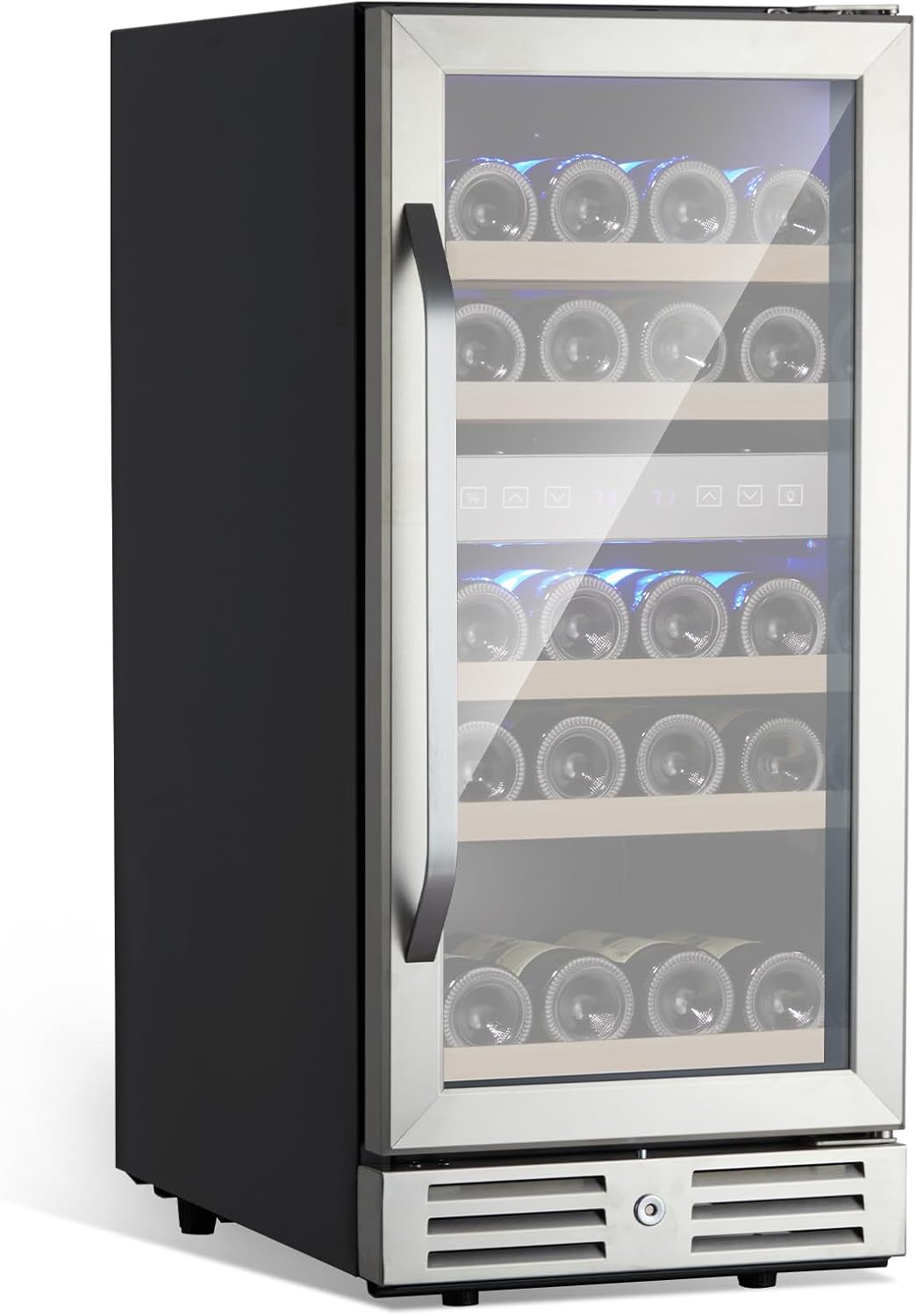 CuisinAid 15” Wine Cooler Refrigerator with Dual Zone, 29 Bottle Capacity, LED Screen, Double-Layer Glass Door & Lock, Built-in or Freestanding Wine Fridge for Under Counter Storage