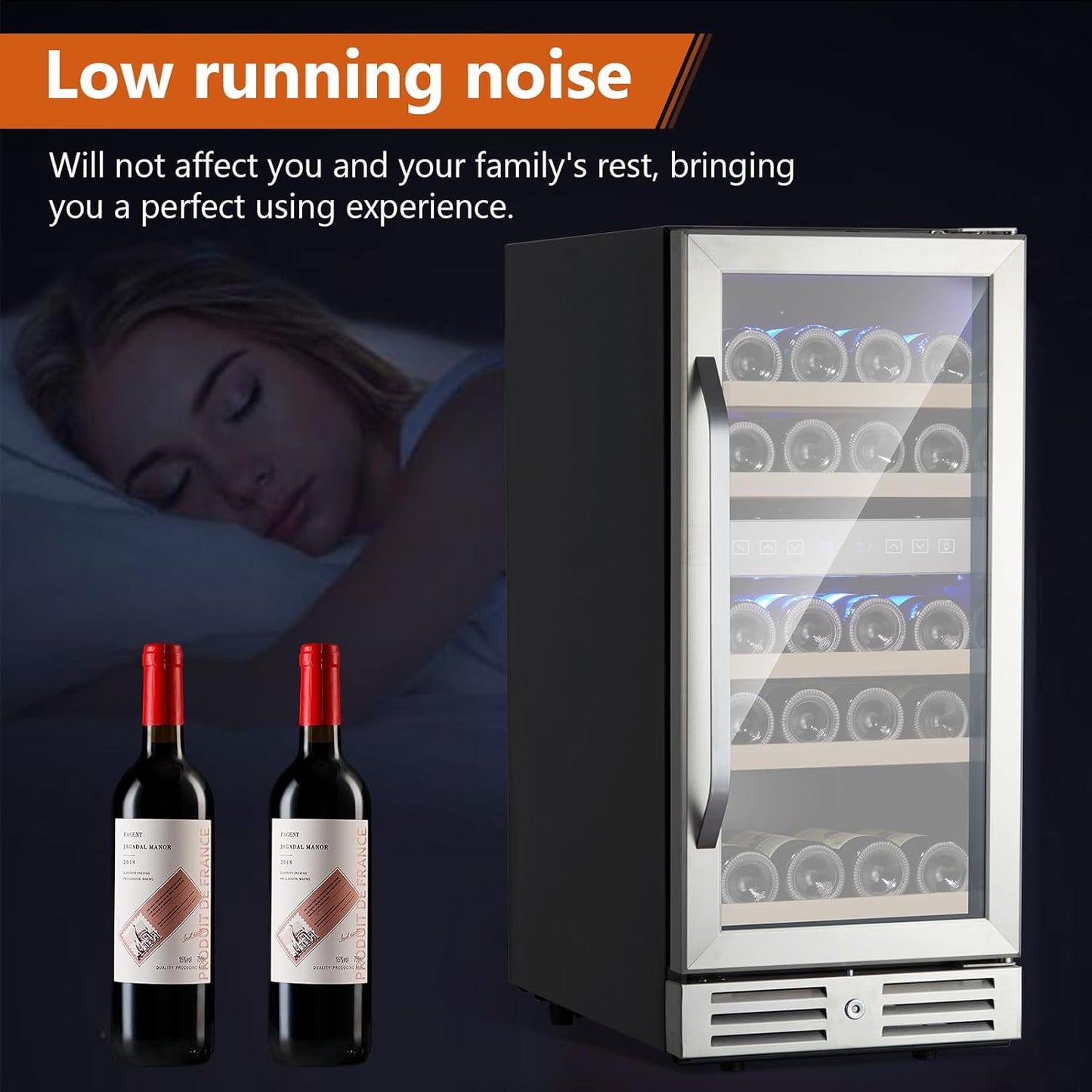 CuisinAid 15” Wine Cooler Refrigerator with Dual Zone, 29 Bottle Capacity, LED Screen, Double-Layer Glass Door & Lock, Built-in or Freestanding Wine Fridge for Under Counter Storage