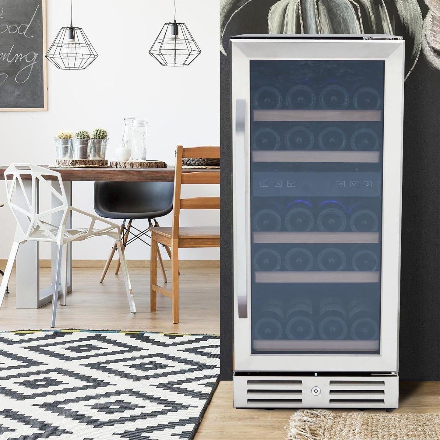 CuisinAid 15” Wine Cooler Refrigerator with Dual Zone, 29 Bottle Capacity, LED Screen, Double-Layer Glass Door & Lock, Built-in or Freestanding Wine Fridge for Under Counter Storage