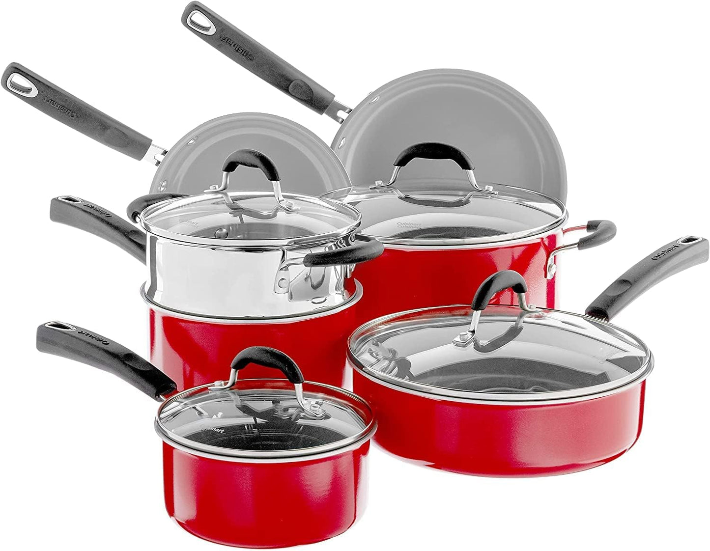 Cuisinart 11-Piece Ceramica XT Nonstick Cookware Set in Red/Stainless Steel