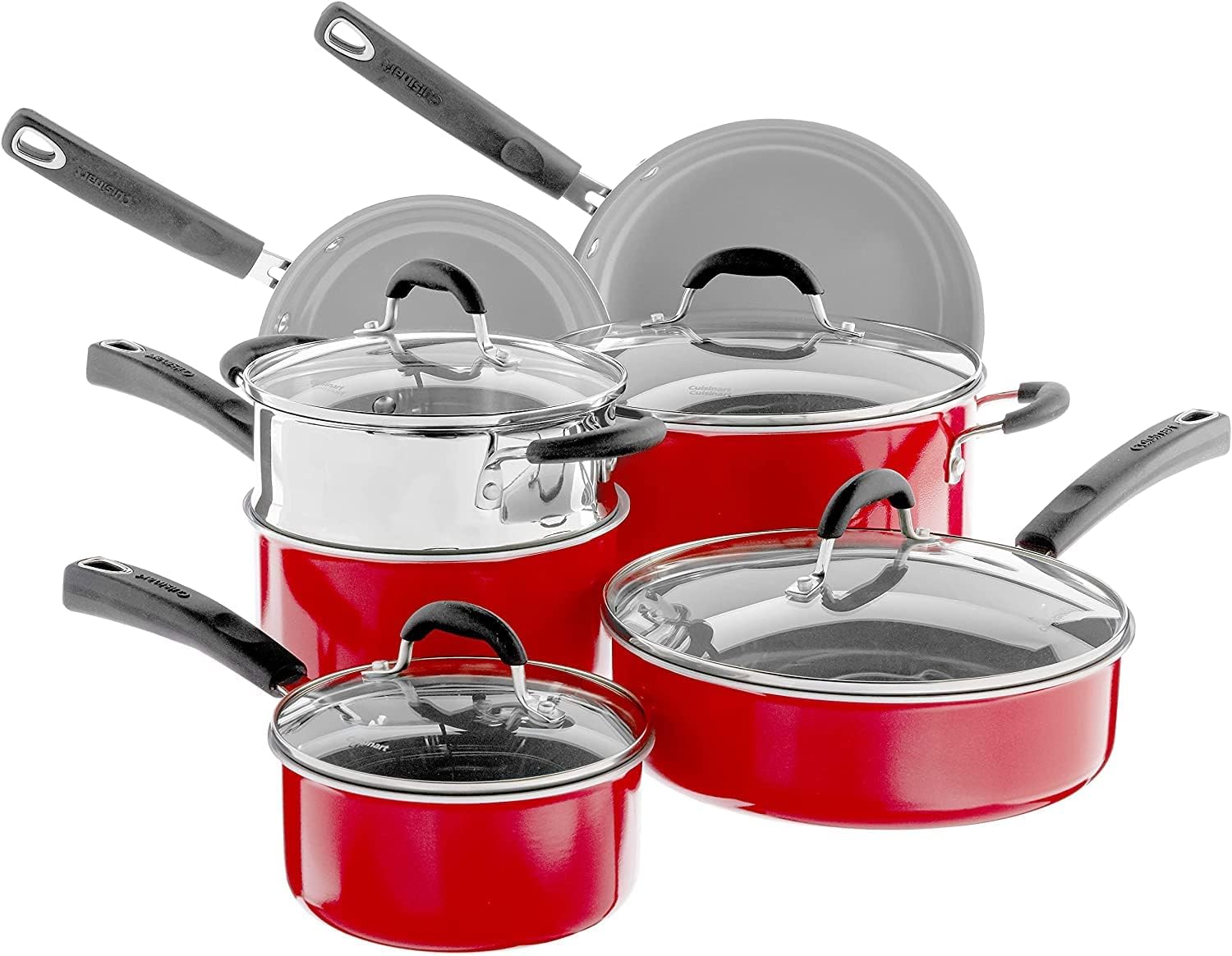 Cuisinart 11-Piece Ceramica XT Nonstick Cookware Set in Red/Stainless Steel