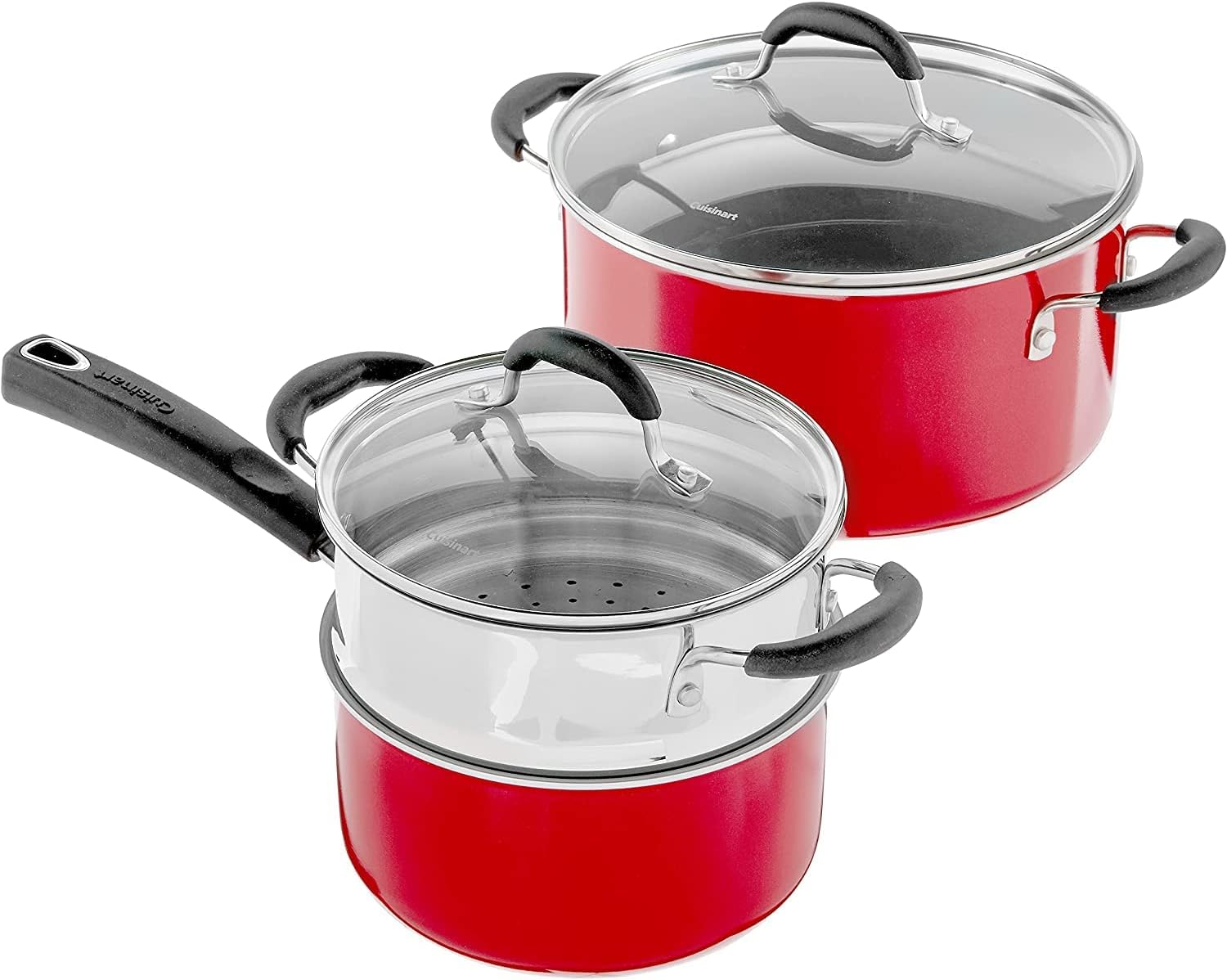 Cuisinart 11-Piece Ceramica XT Nonstick Cookware Set in Red/Stainless Steel